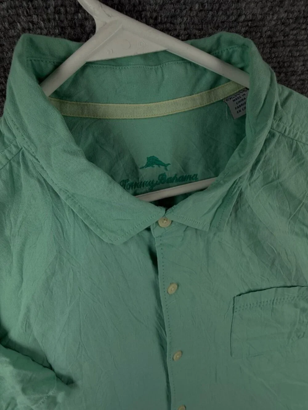 Tommy Bahama Silk Cotton Spandex Button Up Shirt Short Sleeve Light Green 2XL